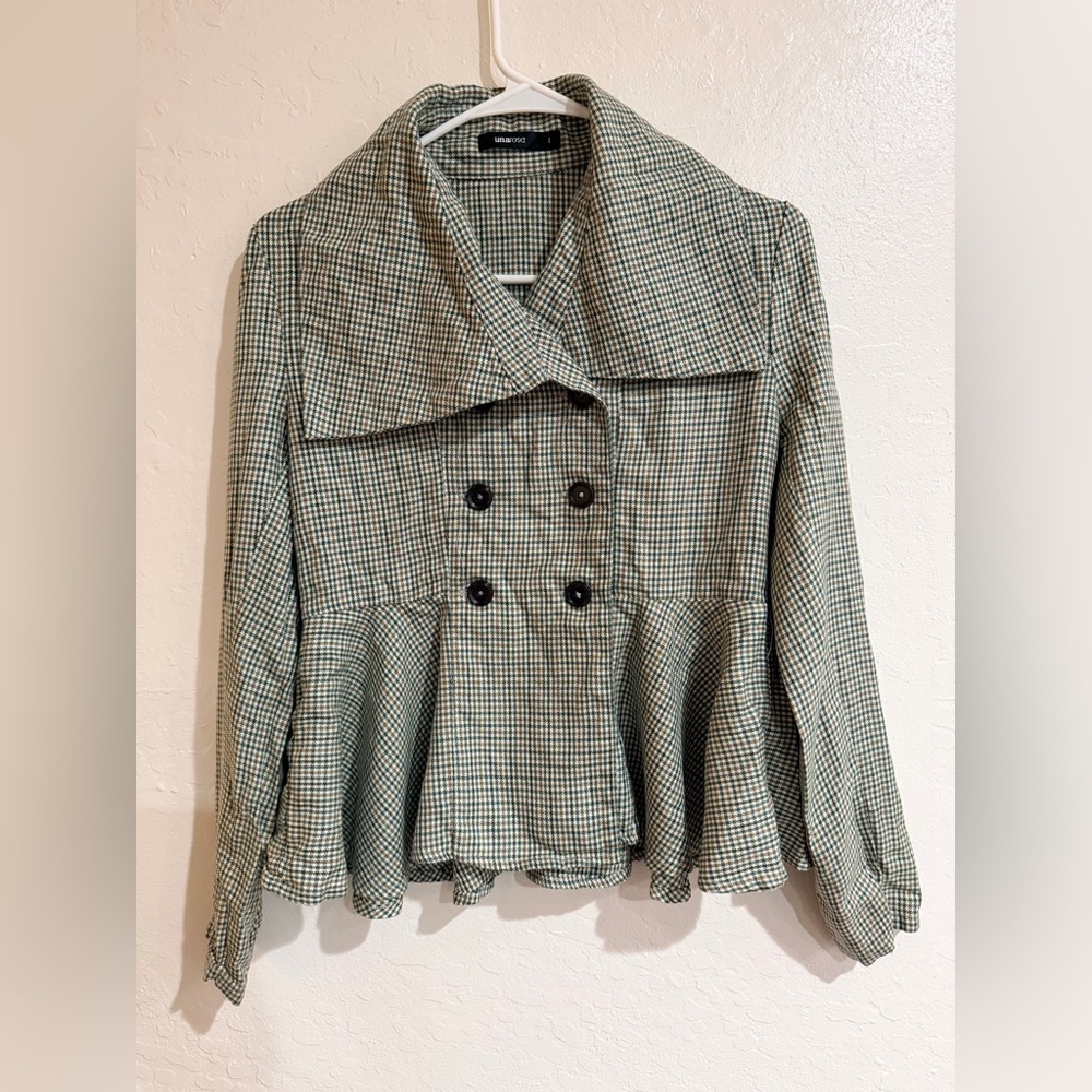 Una Rosa Green Checkered Women's Top size 1 (Small) Y2K - Picture 2 of 10